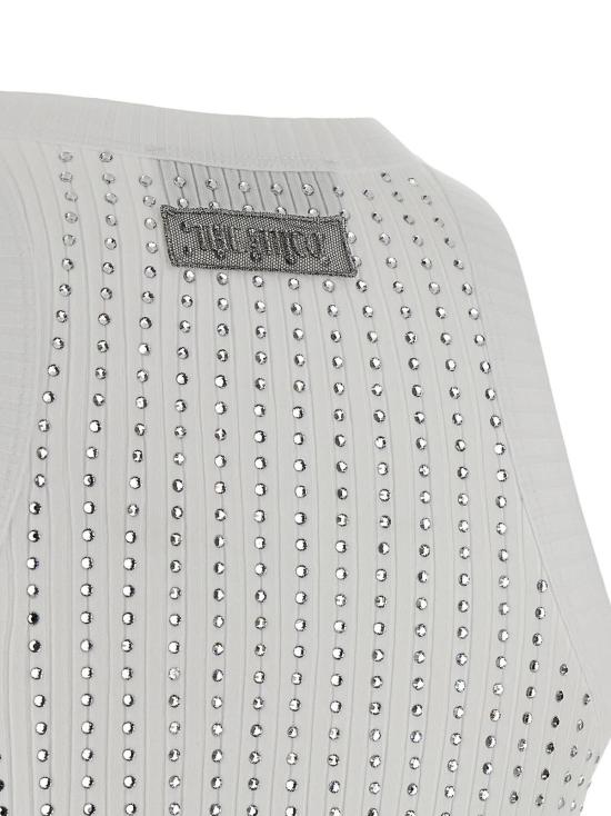  디 아티코 민소매 티셔츠 아티코 라인스톤 탱크탑 화이트 - THE ATTICO