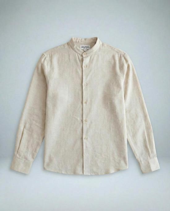  Graphia New York 긴팔 셔츠 '리암' 밴드 칼라 빈티지 크림색 긴팔 - GRAPHIA NEW YORK