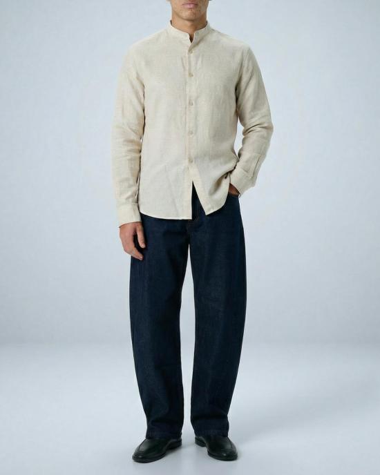  Graphia New York 긴팔 셔츠 '리암' 밴드 칼라 빈티지 크림색 긴팔 - GRAPHIA NEW YORK