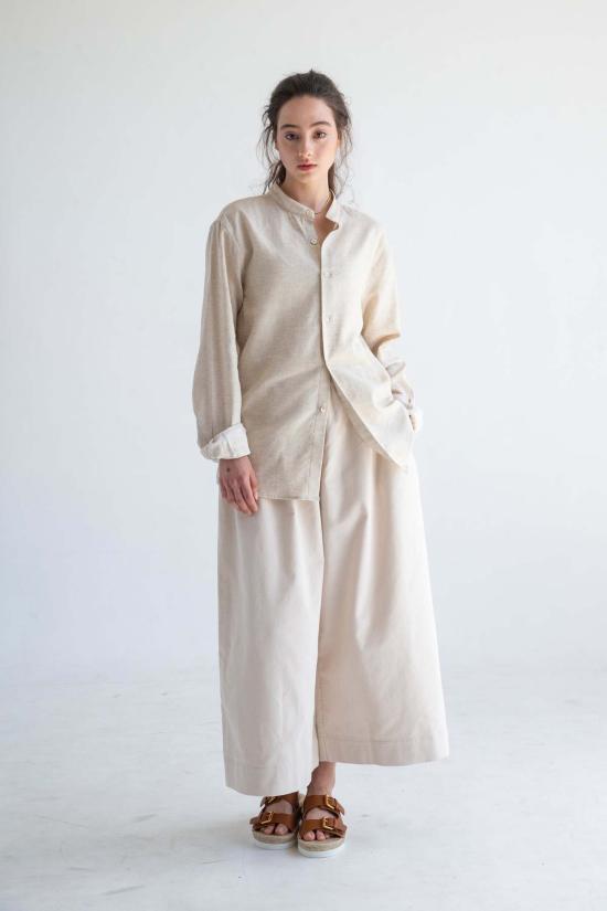  Graphia New York 긴팔 셔츠 '리암' 밴드 칼라 빈티지 크림색 긴팔 - OTHER BRANDS