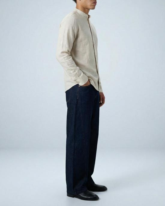  Graphia New York 긴팔 셔츠 '리암' 밴드 칼라 빈티지 크림색 긴팔 - GRAPHIA NEW YORK