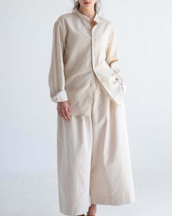  Graphia New York 긴팔 셔츠 '리암' 밴드 칼라 빈티지 크림색 긴팔 - GRAPHIA NEW YORK