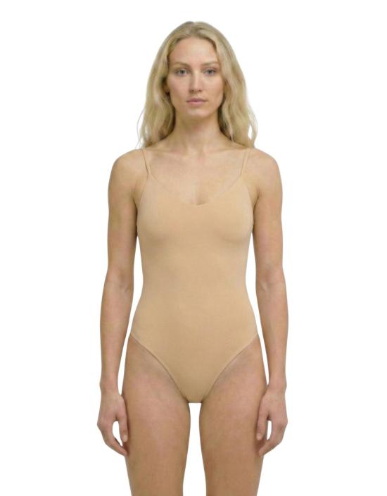  하우스라벨 바디수트 티셔츠 Hauslabel V 넥 바디수트 카멜 - HAUSLABEL