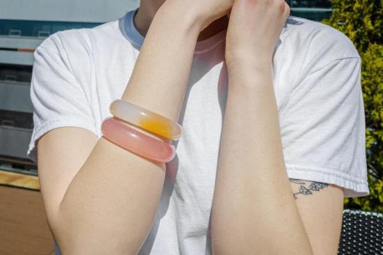  세레 커프스 링크/타이 홀더 세리 실크 컬렉션 블러쉬 제이드 스톤 뱅글 핑크 - SEREE