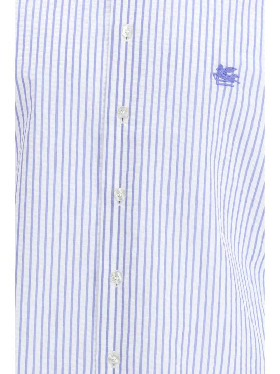  에트로 긴팔 셔츠 스트라이프 코튼 셔츠, 페가소 로고 자수 장식 - ETRO