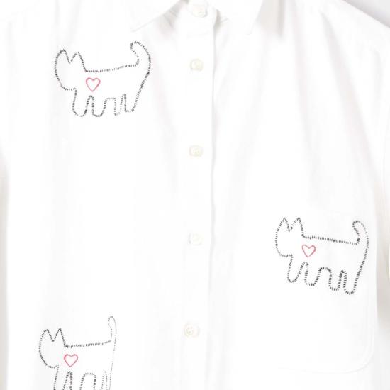  Cats with a Heart 셔츠 마음을 담은 고양이 가족 자수 셔츠 (흰색) - OTHER BRANDS