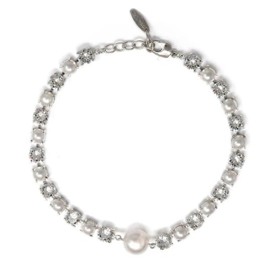  주미 림 목걸이/팬던트 크리스탈 & 진주 초커 (대형 진주 중앙 장식)