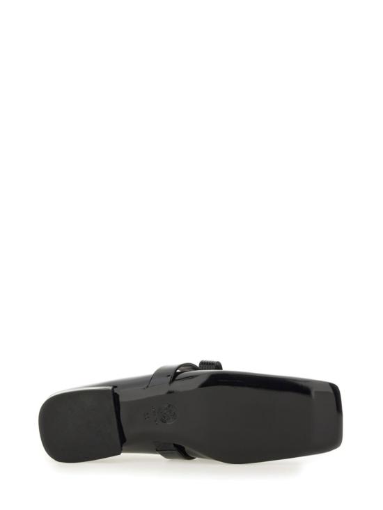  베르사체 플랫 슈즈 에나멜 가죽 발레리나 지아니 리본 블랙 - VERSACE