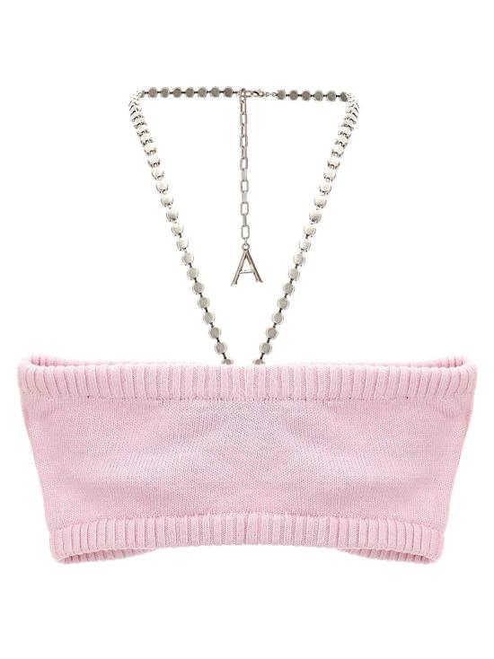  아레아 민소매 티셔츠 에어리어 크리스탈 버터플라이 니트 반도 탑 핑크 - AREA