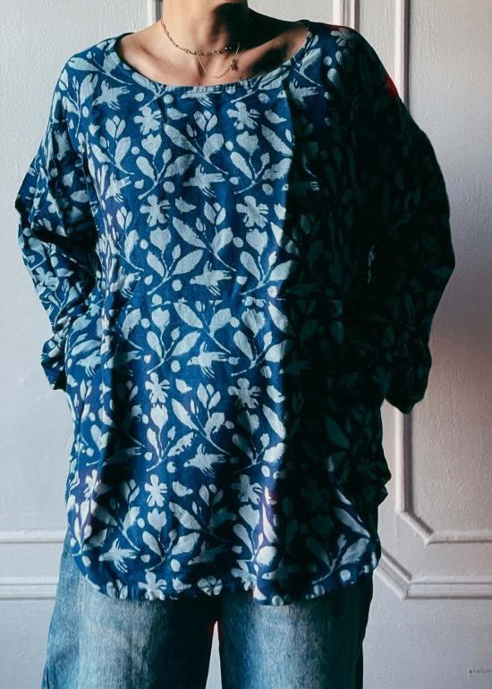  PO-EM 튜닉 Po Em Everyday 탑, 실크 인디고 스카이 가든 프린트 - OTHER BRANDS