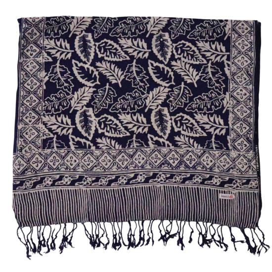  카시 코옵 머플러/스카프 Kasih Coop 손 염색 바틱 스카프 파란색 잎 - KASIH COOP