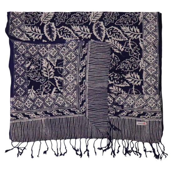  카시 코옵 머플러/스카프 Kasih Coop 손 염색 바틱 스카프 파란색 잎 - KASIH COOP