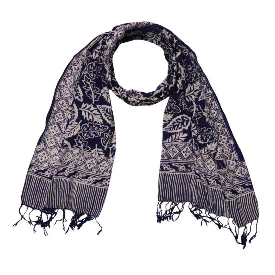  카시 코옵 머플러/스카프 Kasih Coop 손 염색 바틱 스카프 파란색 잎 - KASIH COOP