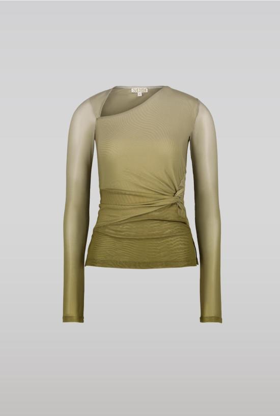  샘디 블라우스 사엠디 알라 메쉬 탑 그린