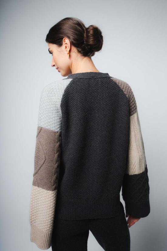  Santicler 가디건 산티클러 케이트 캐시미어 인타르시아  (탈착식 스카프 포함, 체스트넛 색상) - OTHER BRANDS