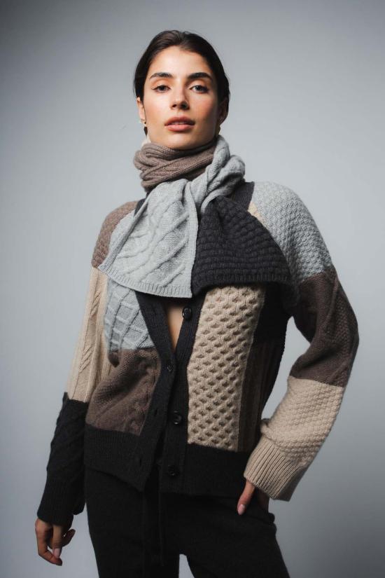  Santicler 가디건 산티클러 케이트 캐시미어 인타르시아  (탈착식 스카프 포함, 체스트넛 색상)