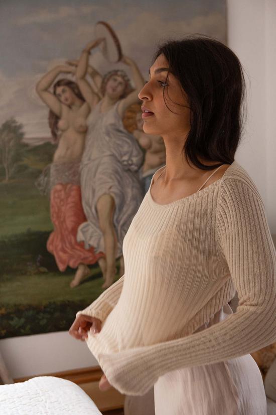  에리카 타노브 스웨터 에리카 타노프 피마 코튼 골지 보트넥 풀오버 내추럴 - ERICA TANOV