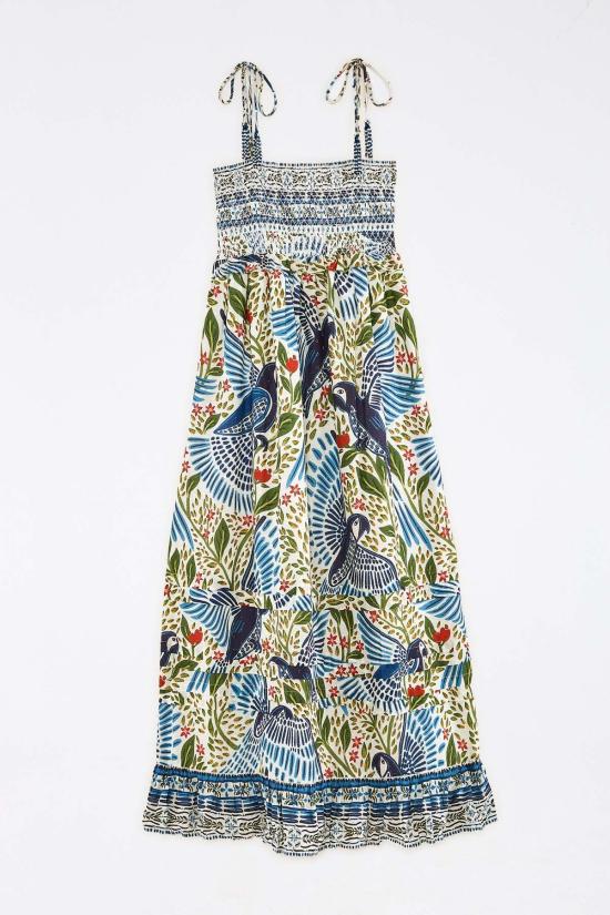  에볼럭시 롱 원피스 마카우 플라이트 스모크드 맥시 드레스 - EVOLUXXY