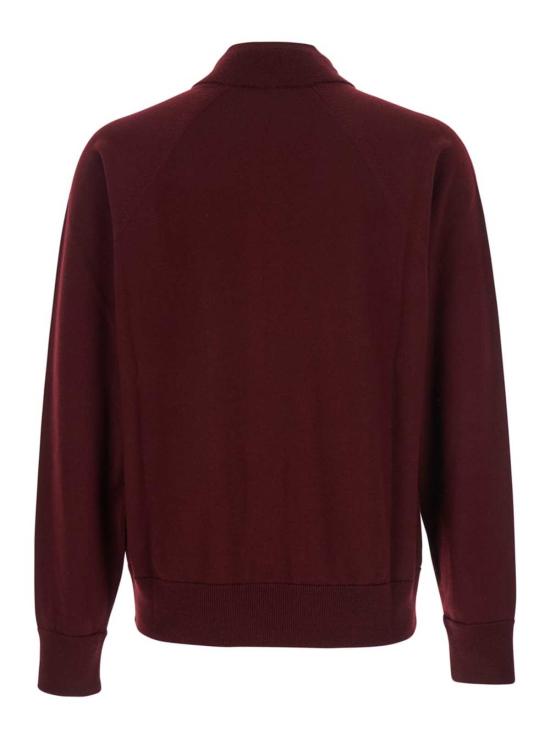  질샌더 집업 니트 질 샌더 하이넥 및 앞지퍼 클로저 카디건, 버건디 색상 - JIL SANDER