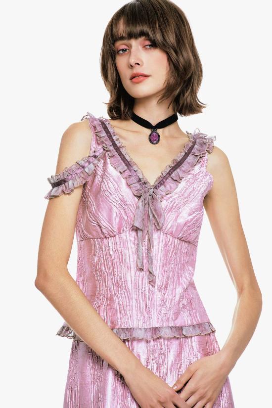  안나 수이 블라우스 크러시드 새틴 보우 탑 - ANNA SUI