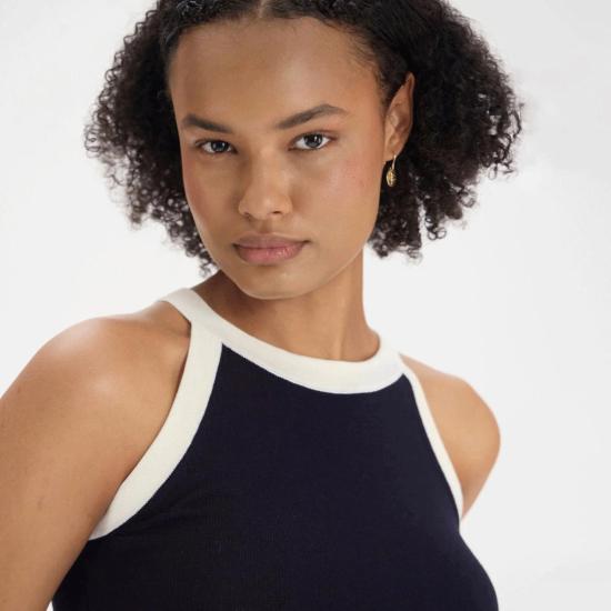  이네스 드 라 프레상쥬 민소매 티셔츠 Ines De La Fressange Alvaro 탑 네이비 - INES DE LA FRESSANGE