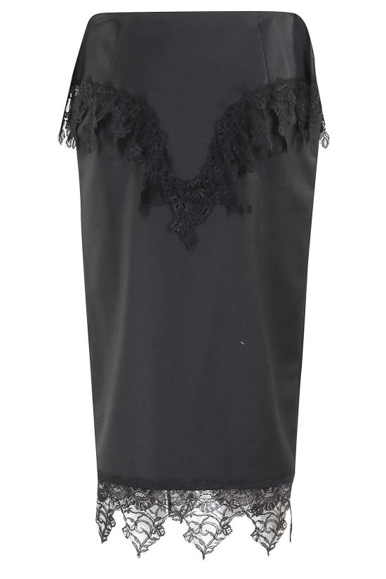  블루마린 미디 스커트 트윌 스커트 W 레이스 스커트 블랙 - BLUMARINE