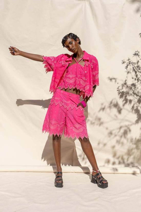  아바카시 블라우스 버튼다운  스트로베리 핑크 - ABACAXI