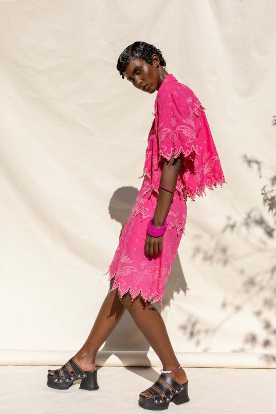  아바카시 블라우스 버튼다운  스트로베리 핑크