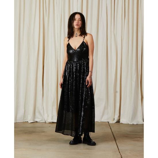  알리 골든 롱 원피스 타이백 맥시 드레스 블랙 스팽글 - ALI GOLDEN