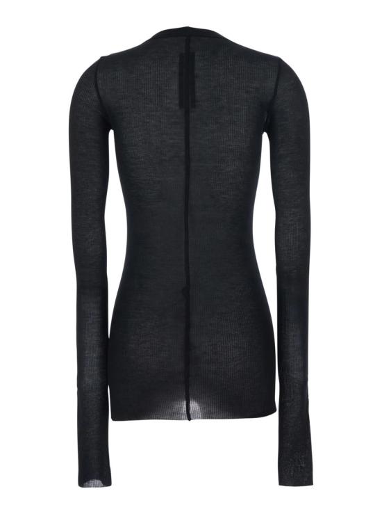  릭 오웬스 긴팔 티셔츠 라운드넥 골지 티셔츠, 비스코스 실크 혼방 소재, 블랙 색상 - RICK OWENS