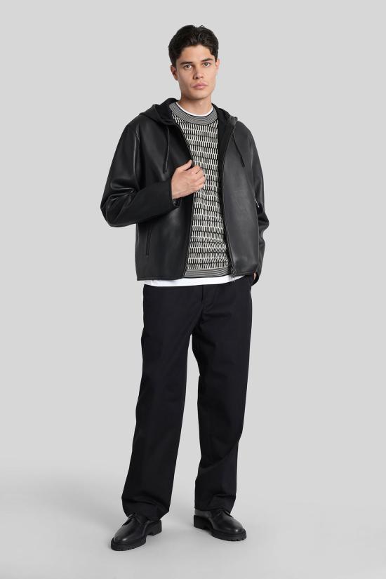  엠포리오 아르마니 자켓 블랙 가죽 재킷 - EMPORIO ARMANI