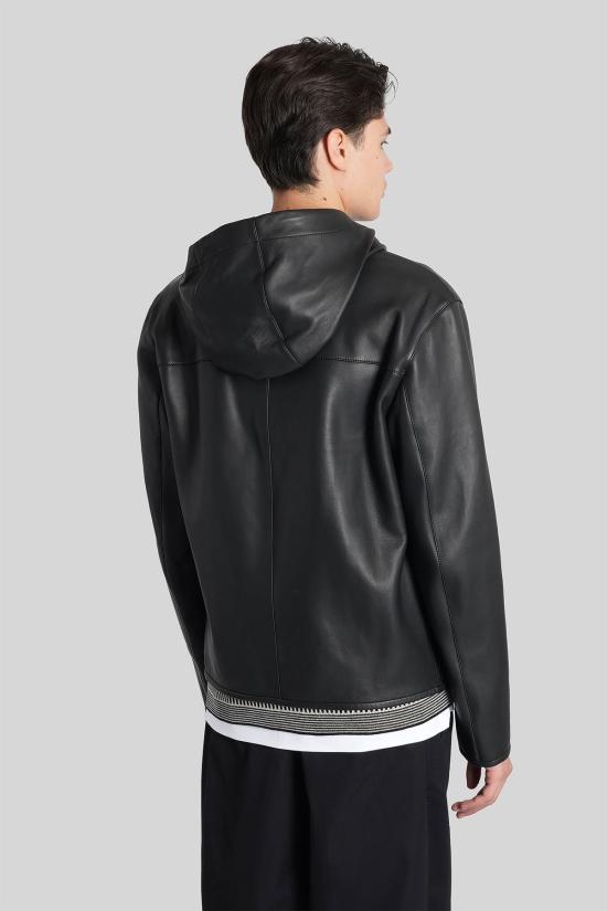  엠포리오 아르마니 자켓 블랙 가죽 재킷 - EMPORIO ARMANI