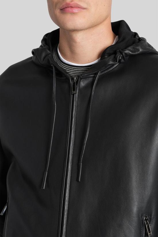  엠포리오 아르마니 자켓 블랙 가죽 재킷 - EMPORIO ARMANI