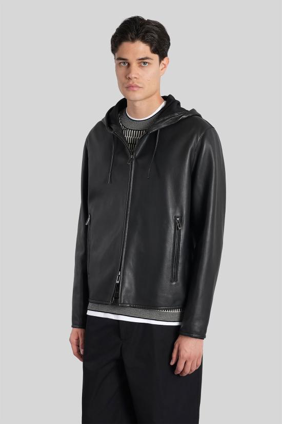  엠포리오 아르마니 자켓 블랙 가죽 재킷 - EMPORIO ARMANI