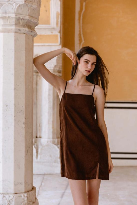 씨큐씨 엘에이 숏 원피스 Cqc 라 수키 린넨 미니 드레스 초콜릿색 - CQC LA