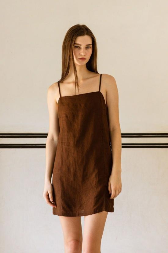  씨큐씨 엘에이 숏 원피스 Cqc 라 수키 린넨 미니 드레스 초콜릿색 - CQC LA