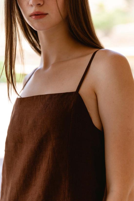  씨큐씨 엘에이 숏 원피스 Cqc 라 수키 린넨 미니 드레스 초콜릿색 - CQC LA