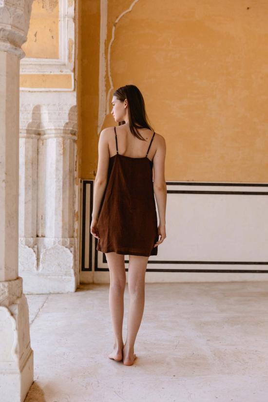  씨큐씨 엘에이 숏 원피스 Cqc 라 수키 린넨 미니 드레스 초콜릿색 - CQC LA