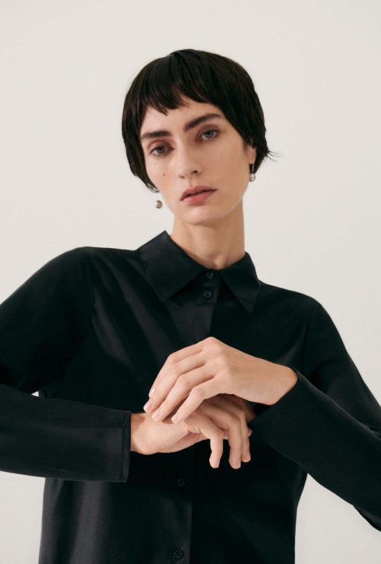  실크 런드리 블라우스 실크 세탁 바이어스컷 셔츠 블랙 - SILK LAUNDRY