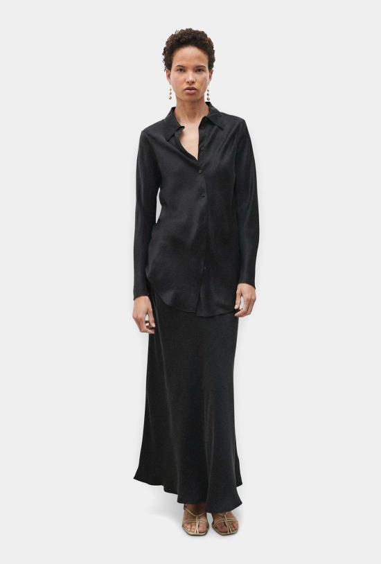  실크 런드리 블라우스 실크 세탁 바이어스컷 셔츠 블랙