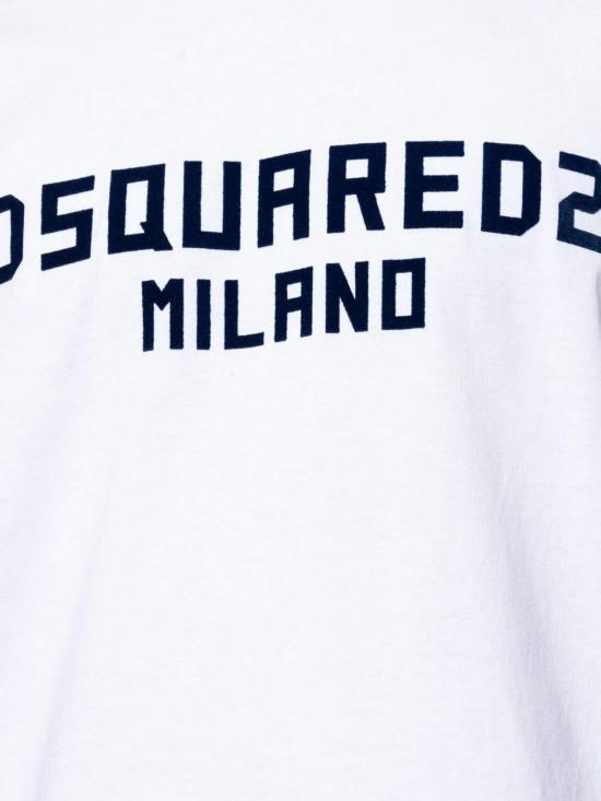  디스퀘어드2 반팔 티셔츠 Dsquared2 코튼 티셔츠 화이트/다크 네이비 프린트 - DSQUARED2