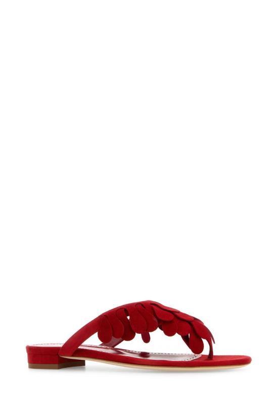  마놀로 블라닉 뮬/슬리퍼 Manolo Blahnik 타마코 스웨이드 끈 슬리퍼 레드 - MANOLO BLAHNIK
