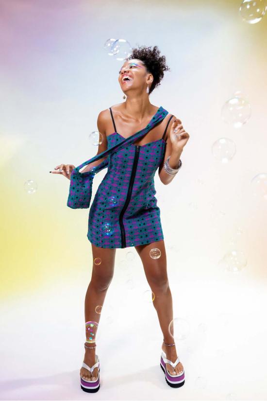  아바카시 숏 원피스 지퍼 미니 드레스