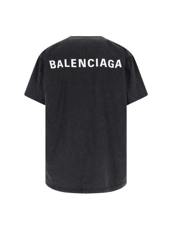  발렌시아가 반팔 티셔츠 로고 티셔츠 워싱 처리된 블랙 - BALENCIAGA
