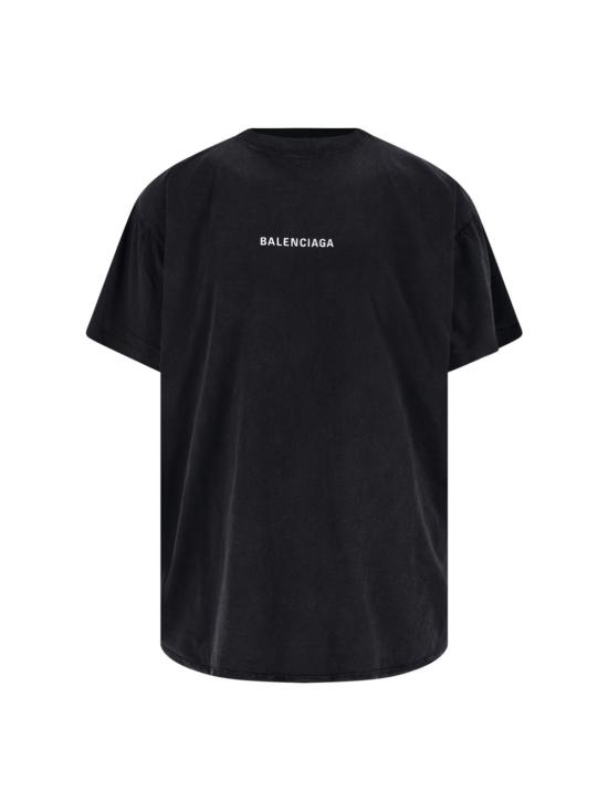  발렌시아가 반팔 티셔츠 로고 티셔츠 워싱 처리된 블랙