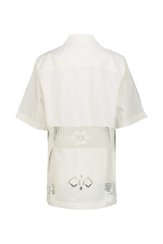  마린세르 반팔 티셔츠 마린 세르 볼링 셔츠, 재생 가정용 린넨 소재, 오프 화이트 색상 - MARINE SERRE