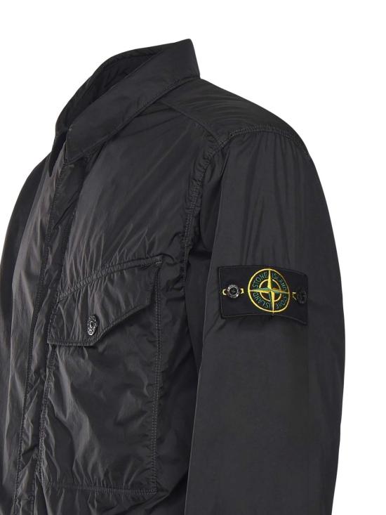  스톤 아일랜드 긴팔 셔츠 로고가 새겨진 나일론 오버 블랙 - STONE ISLAND