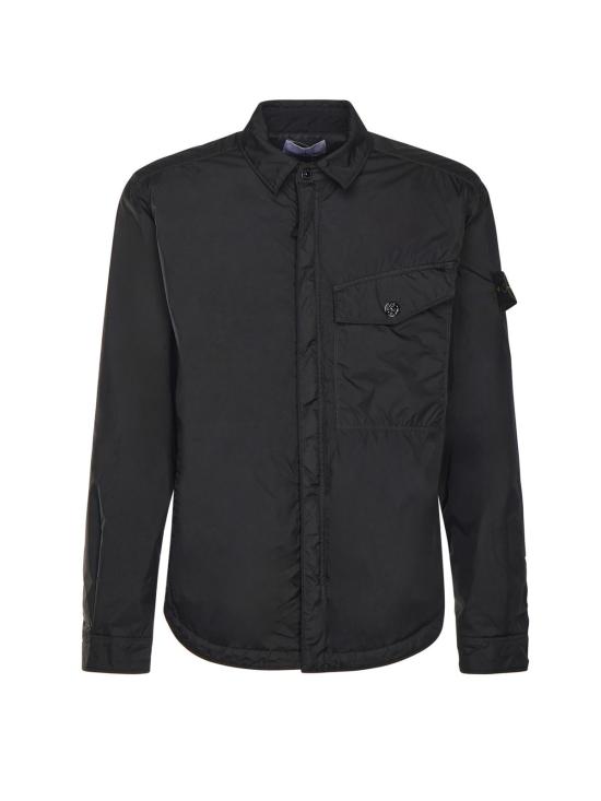  스톤 아일랜드 긴팔 셔츠 로고가 새겨진 나일론 오버 블랙