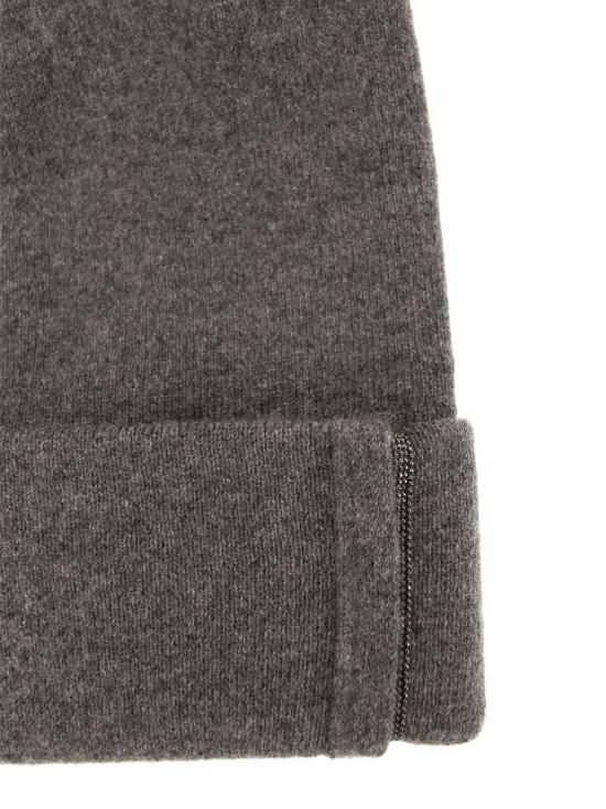  브루넬로 쿠치넬리 모자 골지 캐시미어 니트 파팔리나 목걸이 비니 (회색) - BRUNELLO CUCINELLI