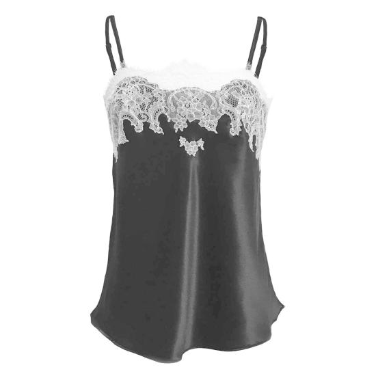  Krystell Barraza 캐미솔 크리스텔 바라자 오닉스  화이트 코드리 레이스 실크